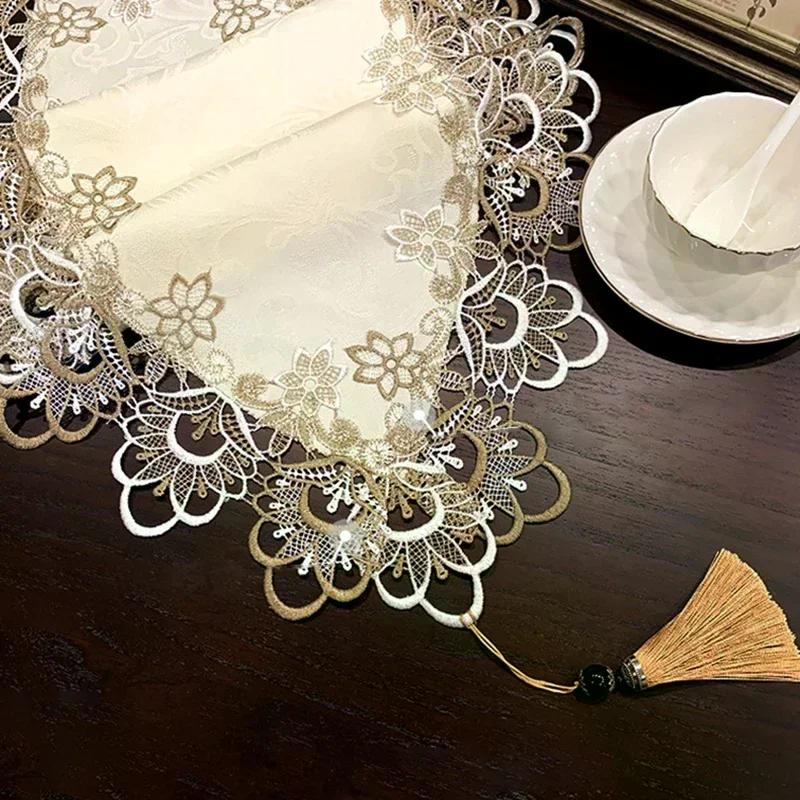 Oval Lace Dust Cover Table Runner Embroidered TV Cabinet Tablecloth Lace Pendant image 1