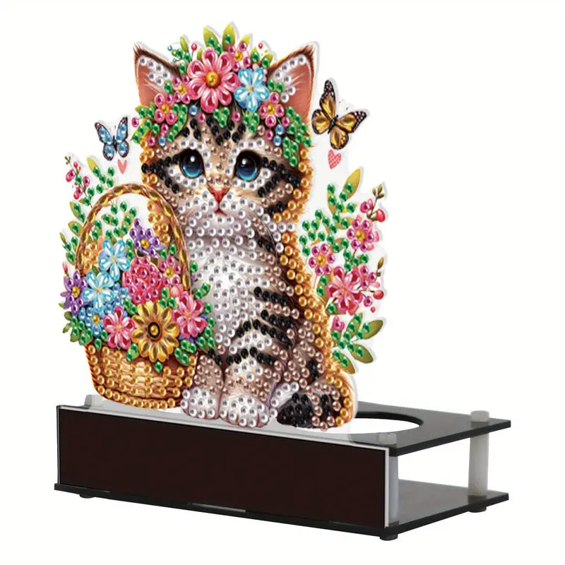 Cute Cat Candle Holder Diamond Jewel Art, COMPLETED, SEALED