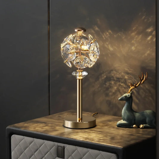 Modern Minimalist Bedroom Bedside Desk Lamp Crystal Table Lamp Simple and Luxurious French Style Reading Lamp Circular Metal LED