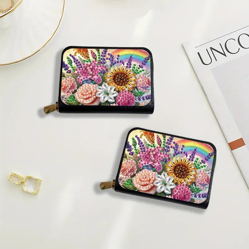 Sunflower Flower Rainbow Minimalist Credit Card Organizer Purse Diamond Jewel Ar