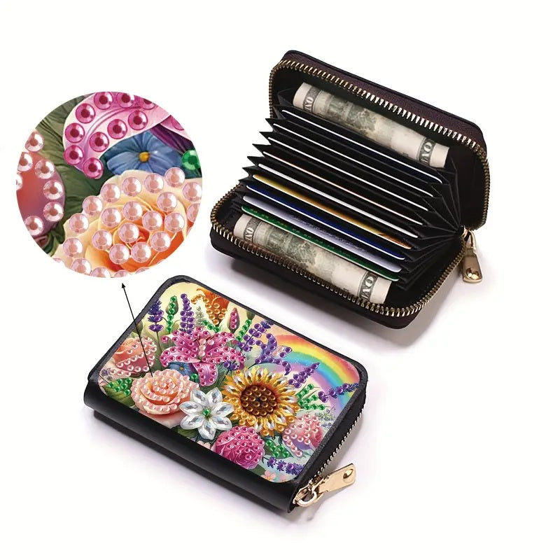Sunflower Flower Rainbow Minimalist Credit Card Organizer Purse Diamond Jewel Ar