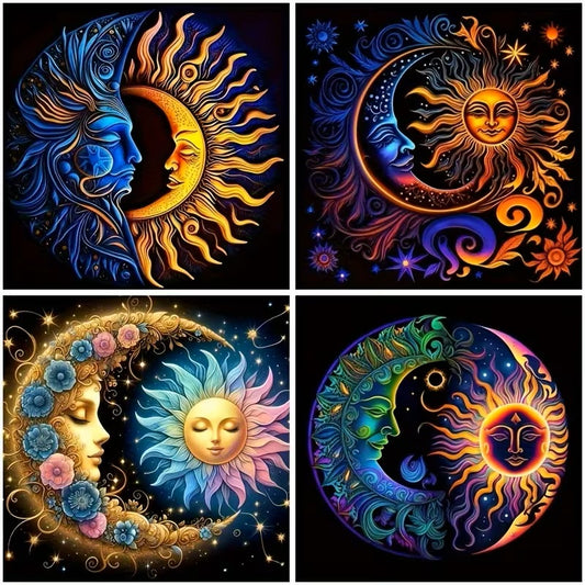 4pcs Dreamy Moon And Sun Diamond Jewel Art, Canvas, No Frame, COMPLETED, SEALED