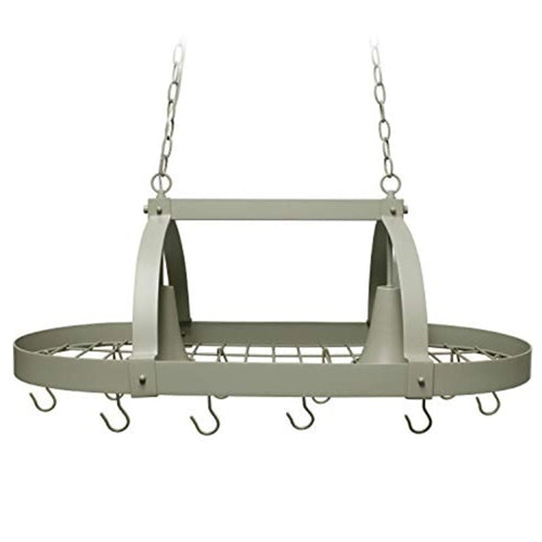 Rustic 2 Light 10 Hook Ceiling Mounted Hanging Pot Rack in Slate Gray