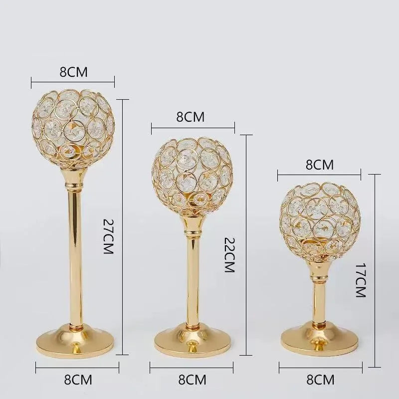 Golden Crystal Candlestick 3-Piece Set - Living Room Decor, Wedding Christmas Party & Romantic Dinner Ornament