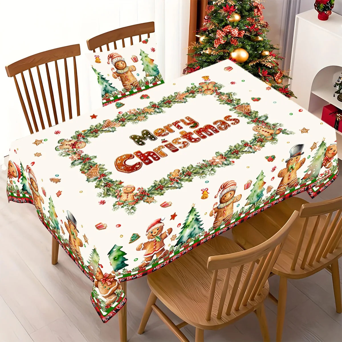 Christmas Gingerbread Man Tablecloth Polyester Table Cover Table Decor Winter Holiday Xmas Tablecloth Navidad Decorations 2025