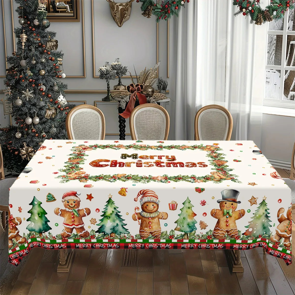 Christmas Gingerbread Man Tablecloth Polyester Table Cover Table Decor Winter Holiday Xmas Tablecloth Navidad Decorations 2025