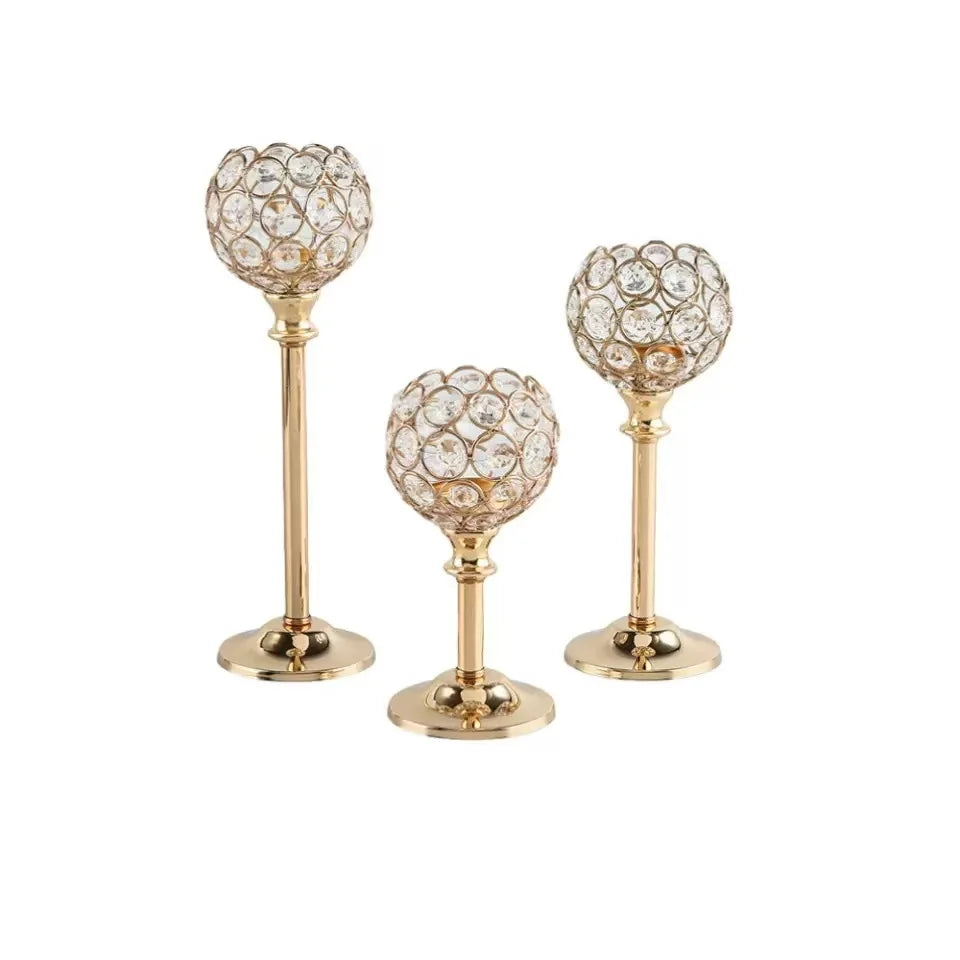Golden Crystal Candlestick 3-Piece Set - Living Room Decor, Wedding Christmas Party & Romantic Dinner Ornament