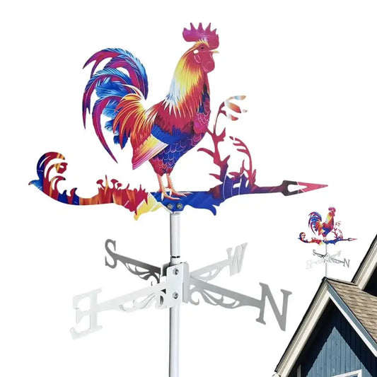 wolf Rooster Weathervane Outdoor Animals Garden Decorations Metal Weathervanes Wind Spinner for Garden Farmhouse Backyard