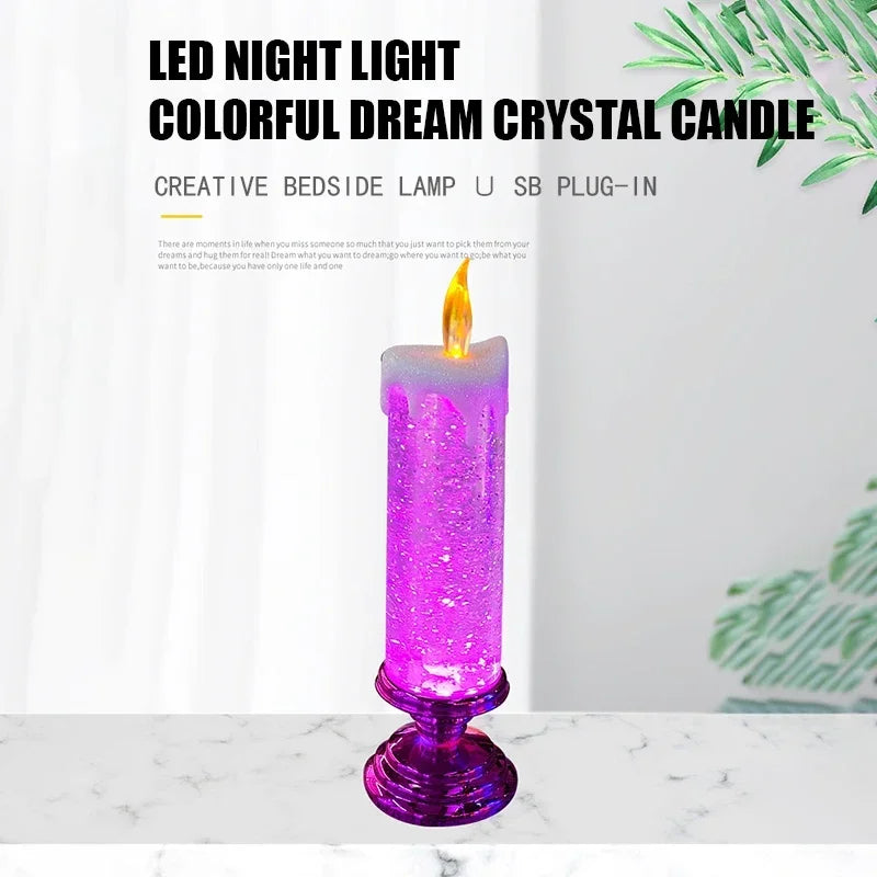 New LED Christmas Candle LED Flameless Candle Light Swirling Glitter Colorful Fantasy Crystal Night Lights Xmas Party Home Decor