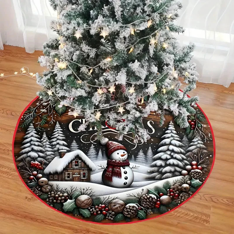 VIKAMA Christmas Tree Skirt With Snowman And Snow Scene Design Ideal For Living Room Festive Decorations And Home Party Settings