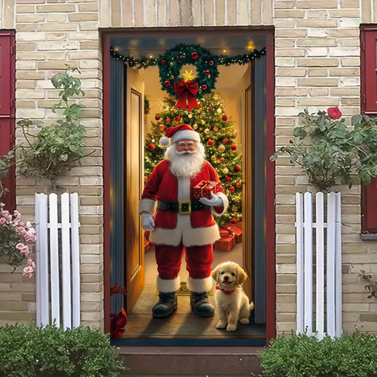 Christmas Tree Door Cover and Santa Claus  Festive Holiday Decoration, Winter themed photography Versatile Hanging for Entrance