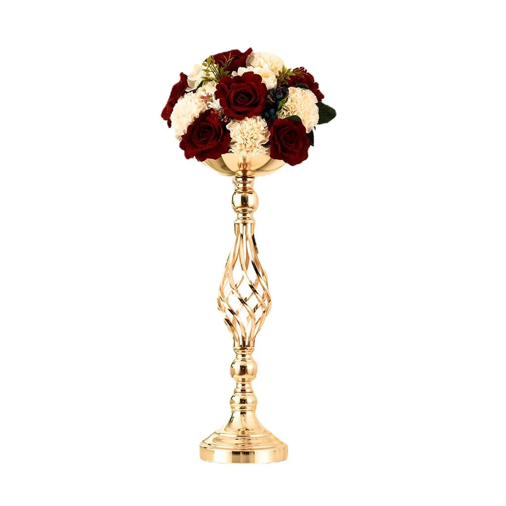 Table Candle Holder Decoration: Golden Iron Art Vase, Twisted Road Candlestick for Wedding Flowers, Wedding Props