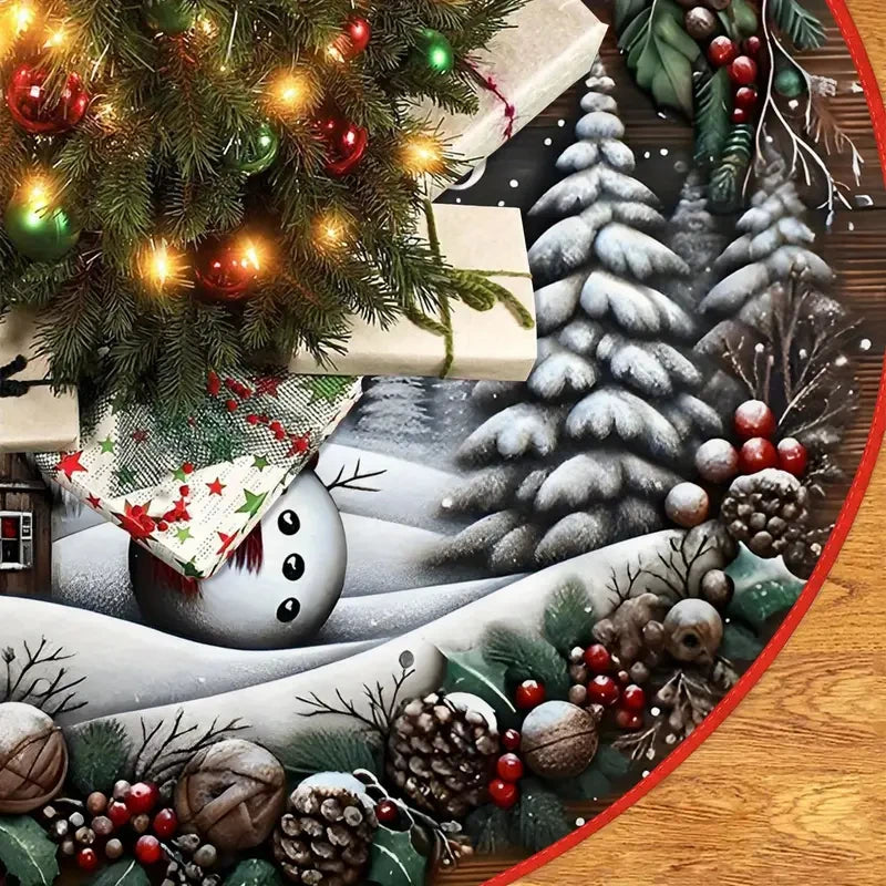 VIKAMA Christmas Tree Skirt With Snowman And Snow Scene Design Ideal For Living Room Festive Decorations And Home Party Settings