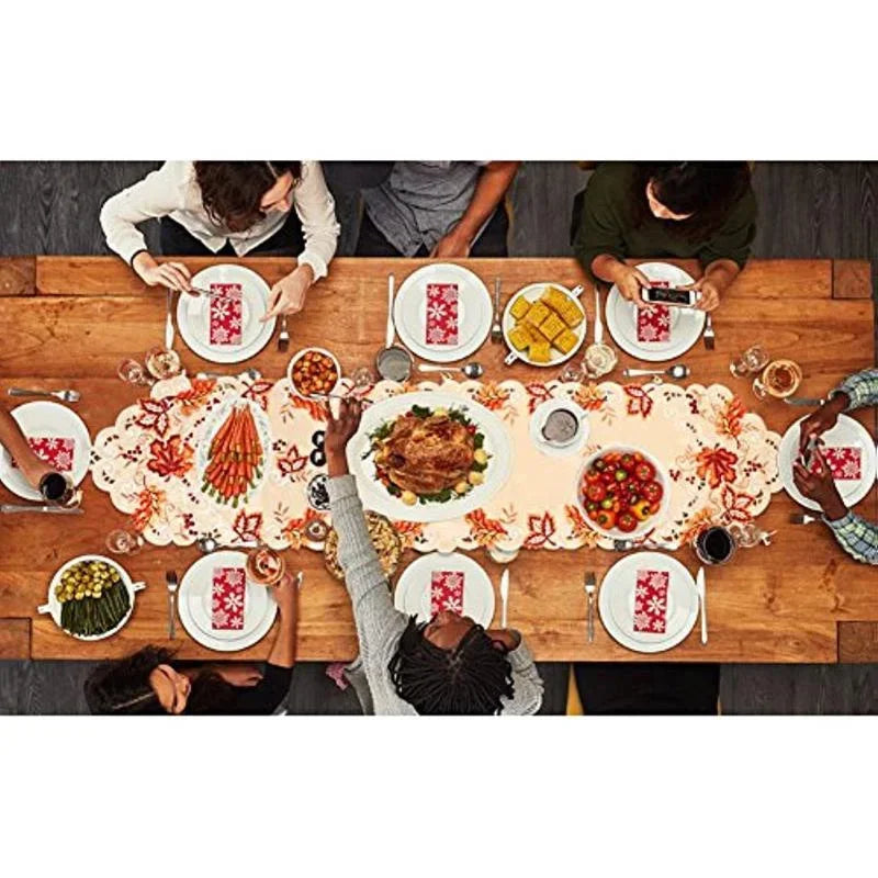 Fall Table Runner Maple Leaves Thanksgiving Table Runner Embroidered Autumn Harvest Decor for Fall Thanksgiving Decorations