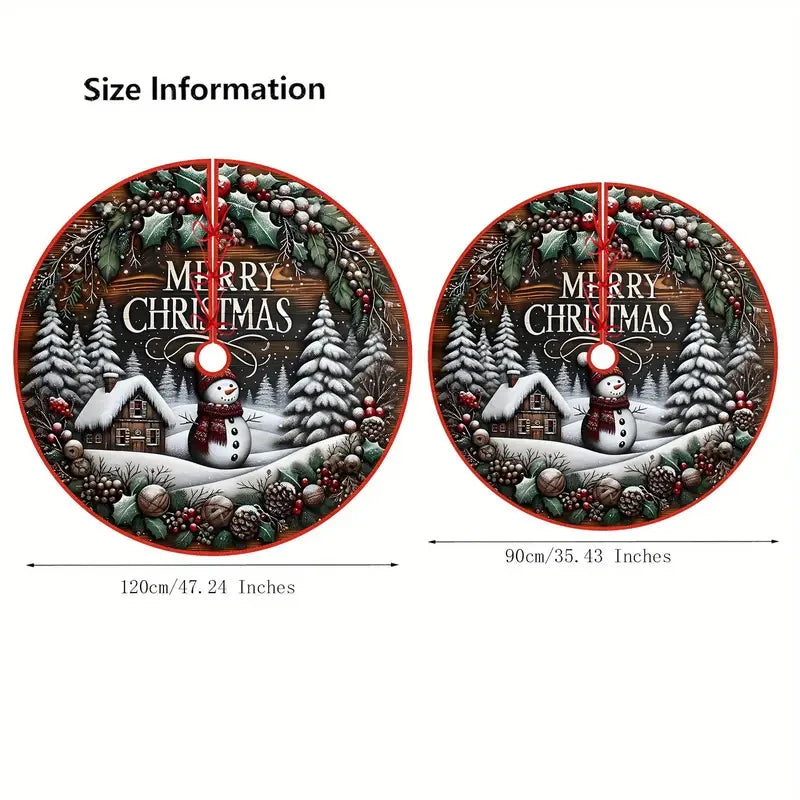 VIKAMA Christmas Tree Skirt With Snowman And Snow Scene Design Ideal For Living Room Festive Decorations And Home Party Settings