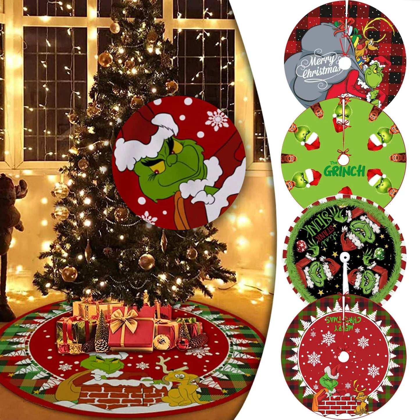 Christmas Tree Skirt Red & Green Merry Christmas Tree Skirt Collar Soft Xmas Holiday Decoration 2024 Gift Party Favors