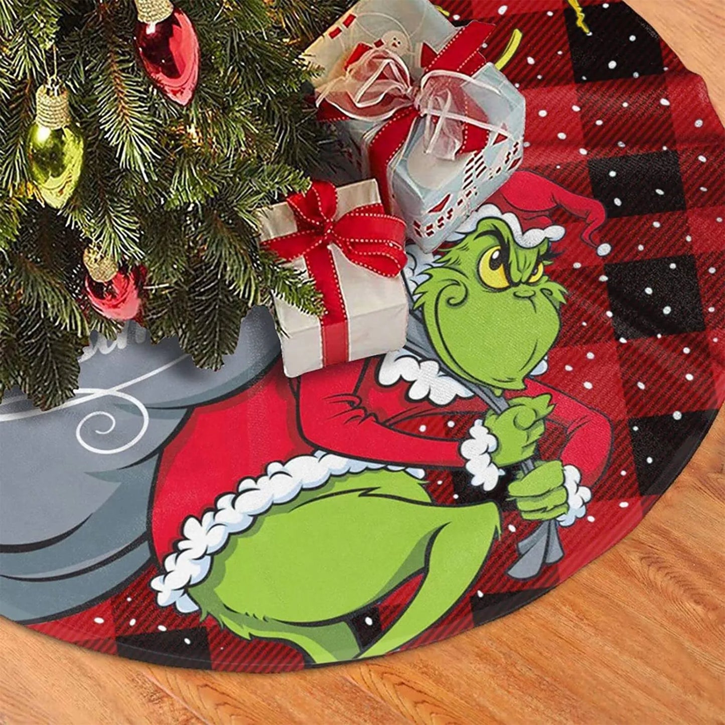 Christmas Tree Skirt Red & Green Merry Christmas Tree Skirt Collar Soft Xmas Holiday Decoration 2024 Gift Party Favors