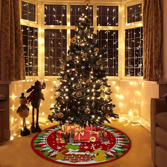 Christmas Tree Skirt Red & Green Merry Christmas Tree Skirt Collar Soft Xmas Holiday Decoration 2024 Gift Party Favors