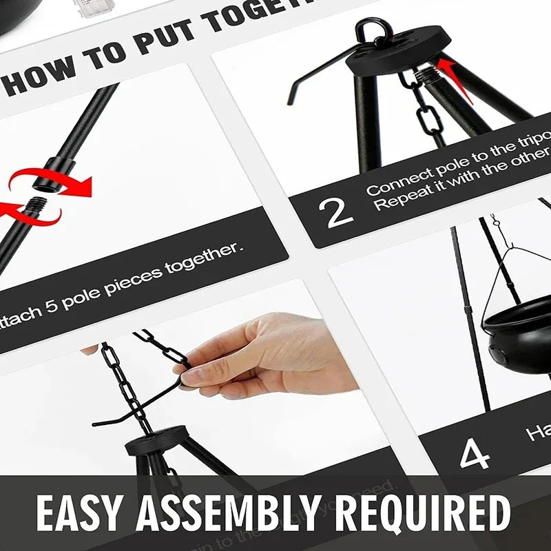 Halloween Decor Outdoor Large Witch Cauldron on Tripod with Lights Candy Bucket Halloween Bonfire Horror Carnival Party Decor