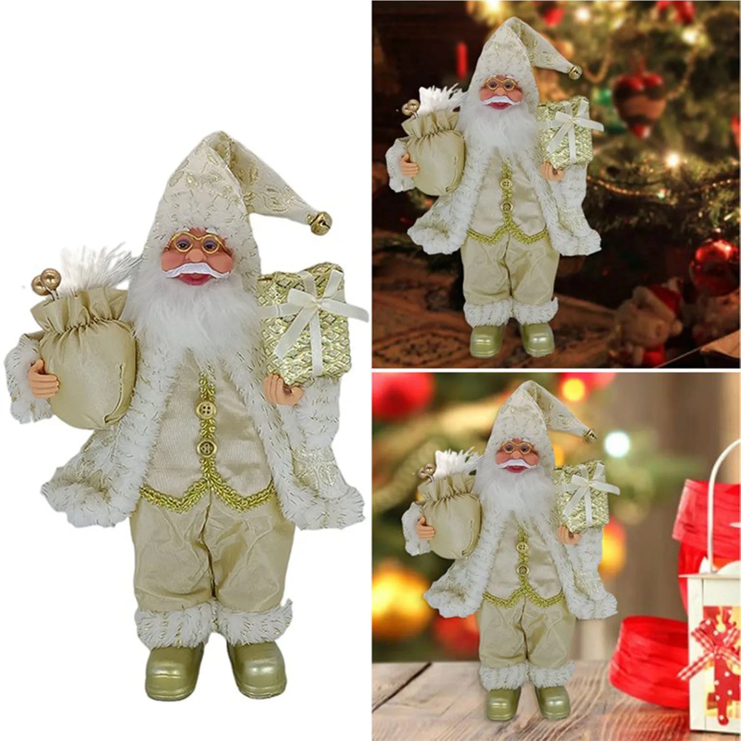 Christmas Sitting Standing Santa Claus Figurines Doll Cute 12inch Xmas Tree Party Ornament Table Office Fireplace Home Decor