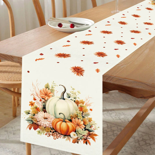 Pumpkin Thanksgiving Linen Table Flag Happy Thanksgiving Day Decoration 2025 For Home Maple Leaf Kitchen Dining Table Runner