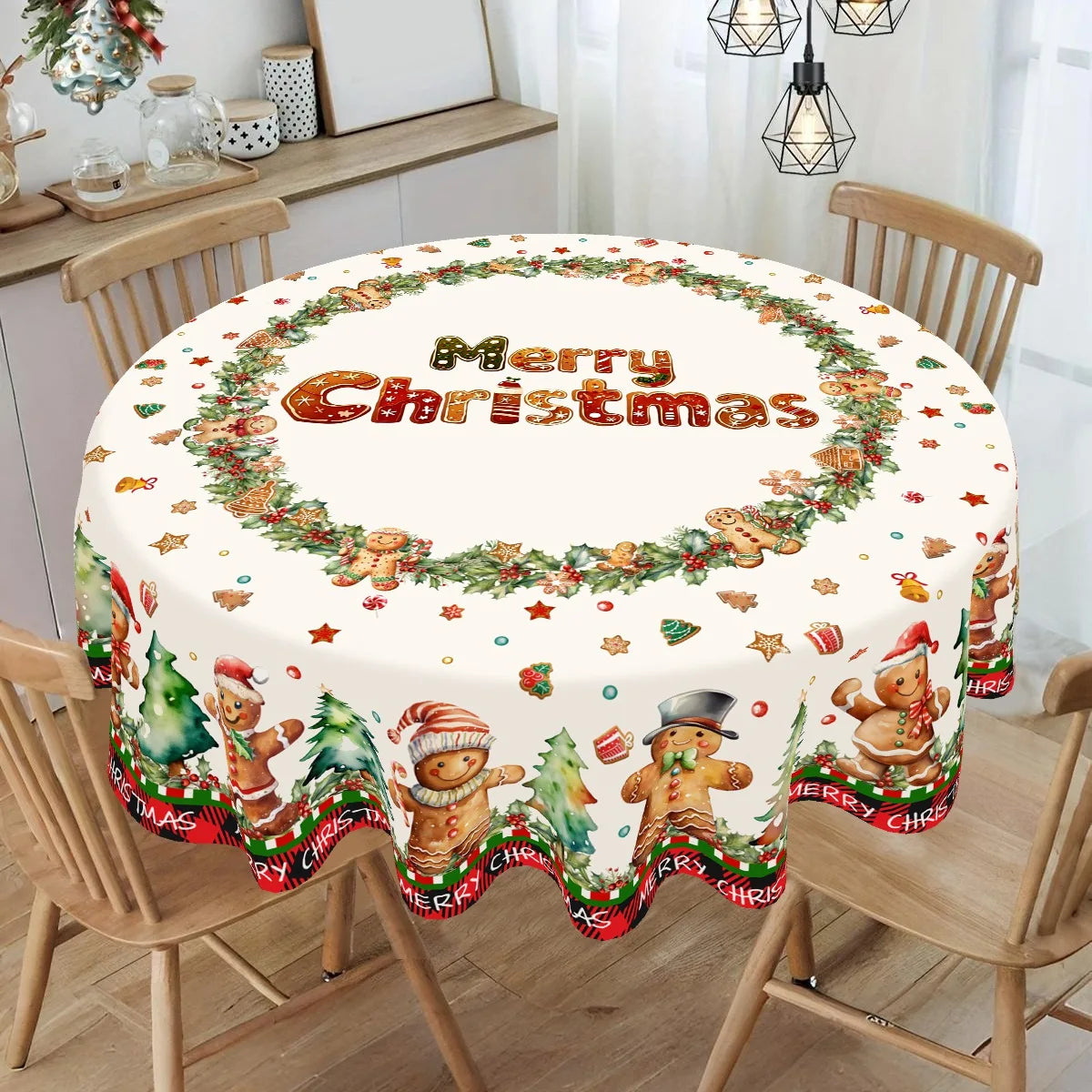 Christmas Gingerbread Man Tablecloth Polyester Table Cover Table Decor Winter Holiday Xmas Tablecloth Navidad Decorations 2025