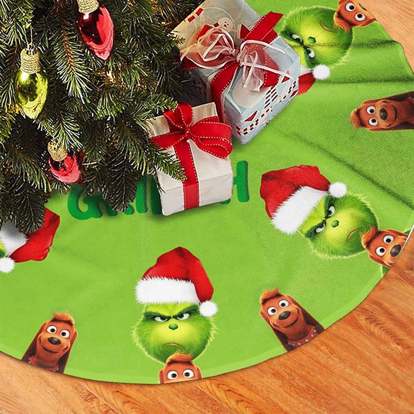 Christmas Tree Skirt Red & Green Merry Christmas Tree Skirt Collar Soft Xmas Holiday Decoration 2024 Gift Party Favors