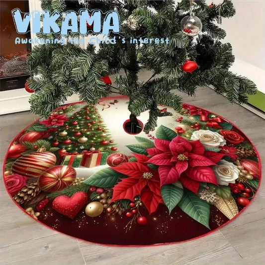 VIKAMA Christmas Tree Skirt Holiday Decorative Mat Ideal for Christmas, New Year, Home, Office, Celebrations Festive Decor Gift
