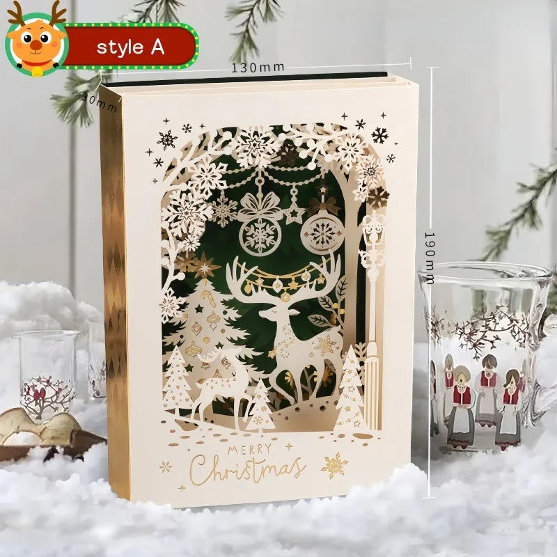 Christmas 3D Greeting Card Envelope Blessings DIY Christmas Eve Gift Elk Decoration Xmas Invitation Postcard Navidad Supplies