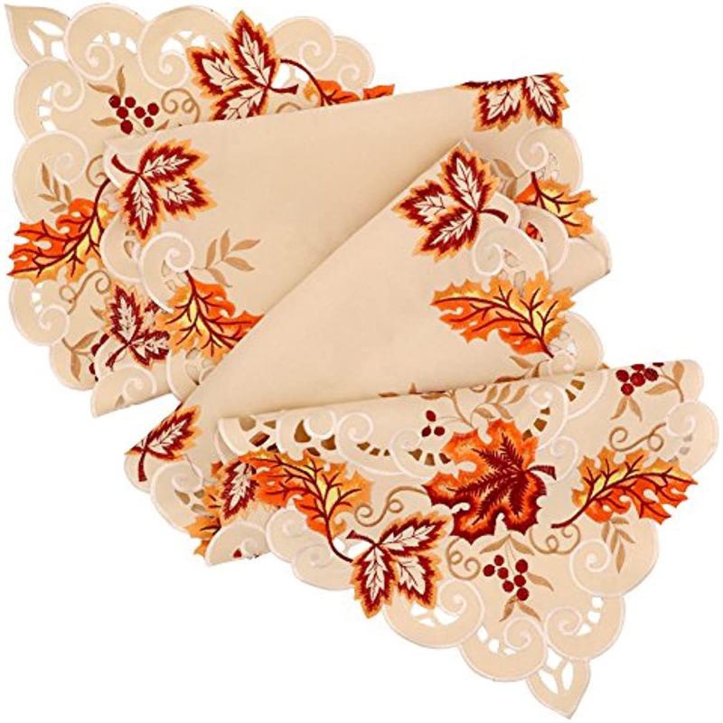 Fall Table Runner Maple Leaves Thanksgiving Table Runner Embroidered Autumn Harvest Decor for Fall Thanksgiving Decorations