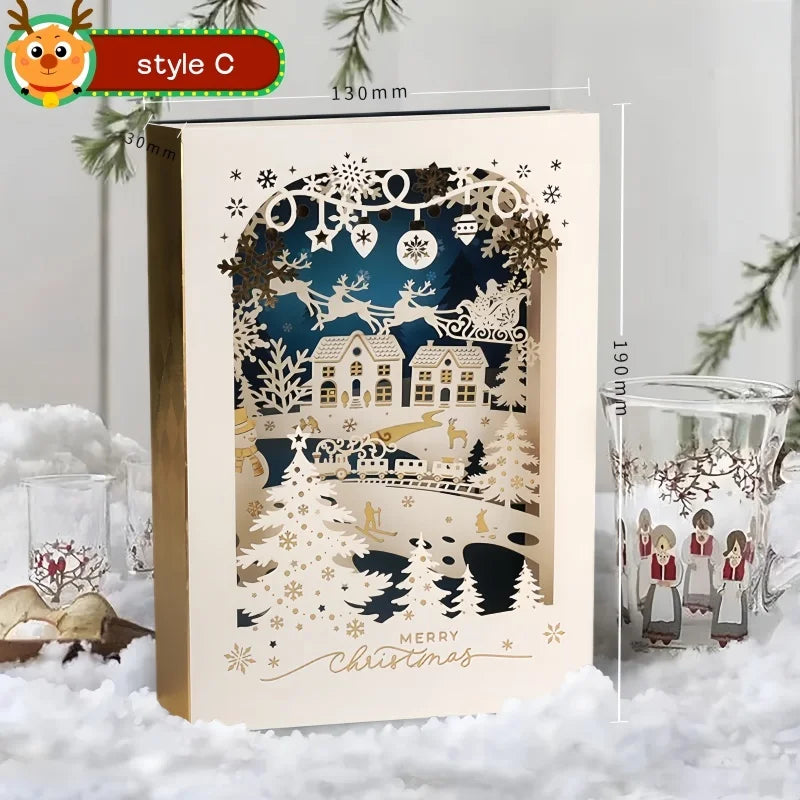 Christmas 3D Greeting Card Envelope Blessings DIY Christmas Eve Gift Elk Decoration Xmas Invitation Postcard Navidad Supplies