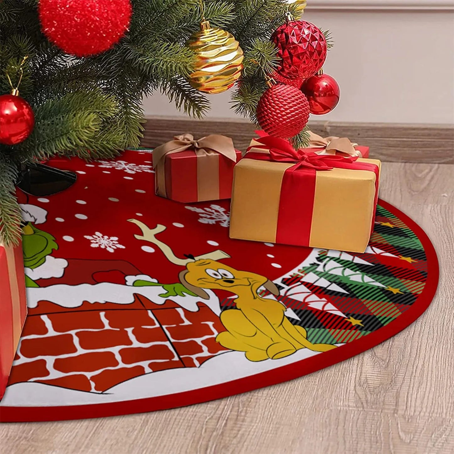 Christmas Tree Skirt Red & Green Merry Christmas Tree Skirt Collar Soft Xmas Holiday Decoration 2024 Gift Party Favors