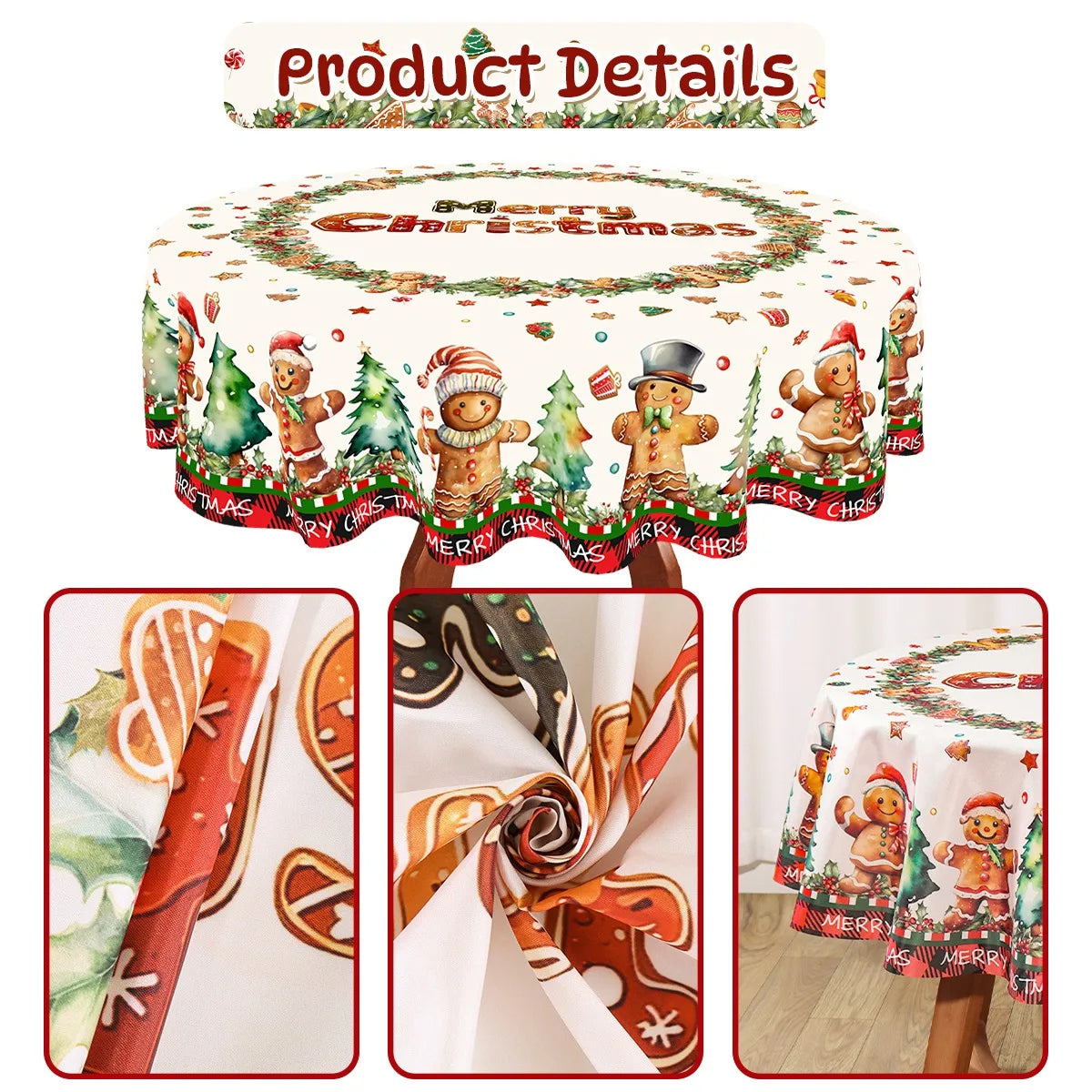 Christmas Gingerbread Man Tablecloth Polyester Table Cover Table Decor Winter Holiday Xmas Tablecloth Navidad Decorations 2025