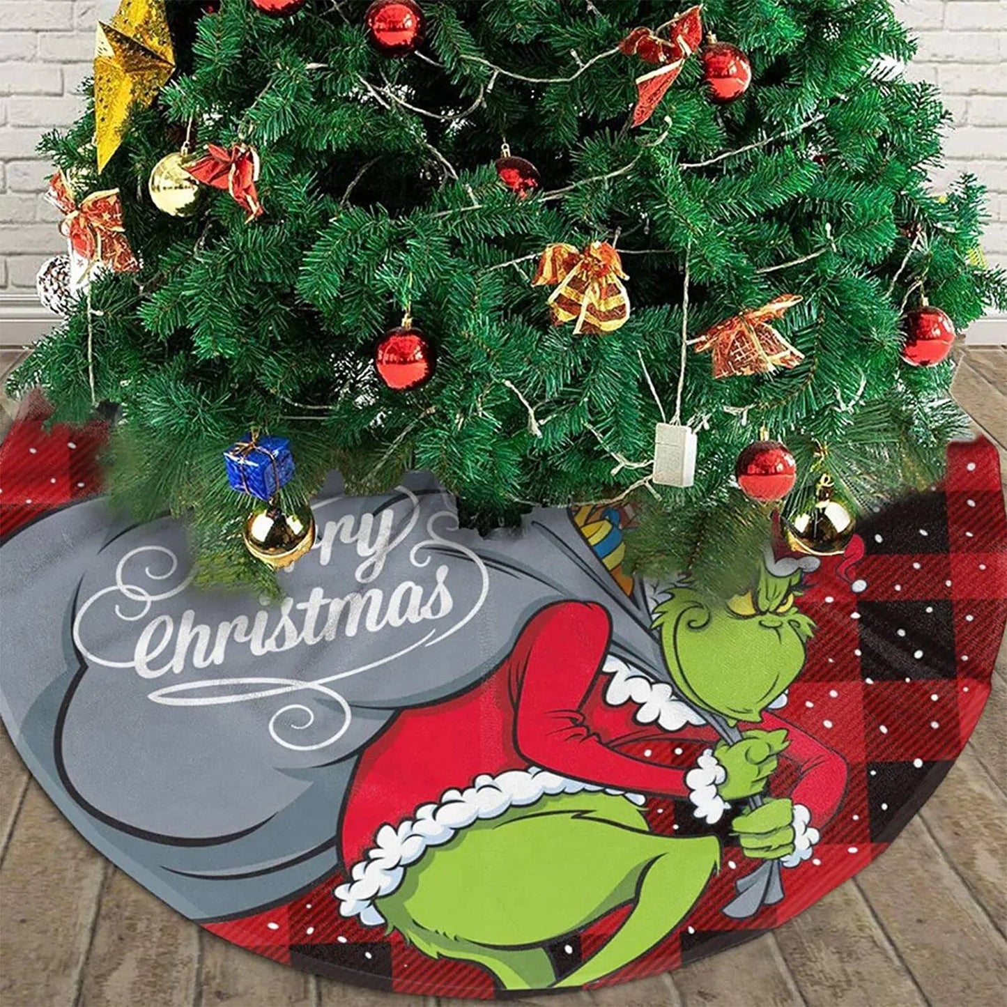 Christmas Tree Skirt Red & Green Merry Christmas Tree Skirt Collar Soft Xmas Holiday Decoration 2024 Gift Party Favors