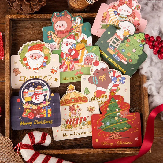 9pcs MIX Merry Christmas Greeting Card Santa Clause Snowman Custom Blank Cards Christmas Party Invitation Card New Year Gifts