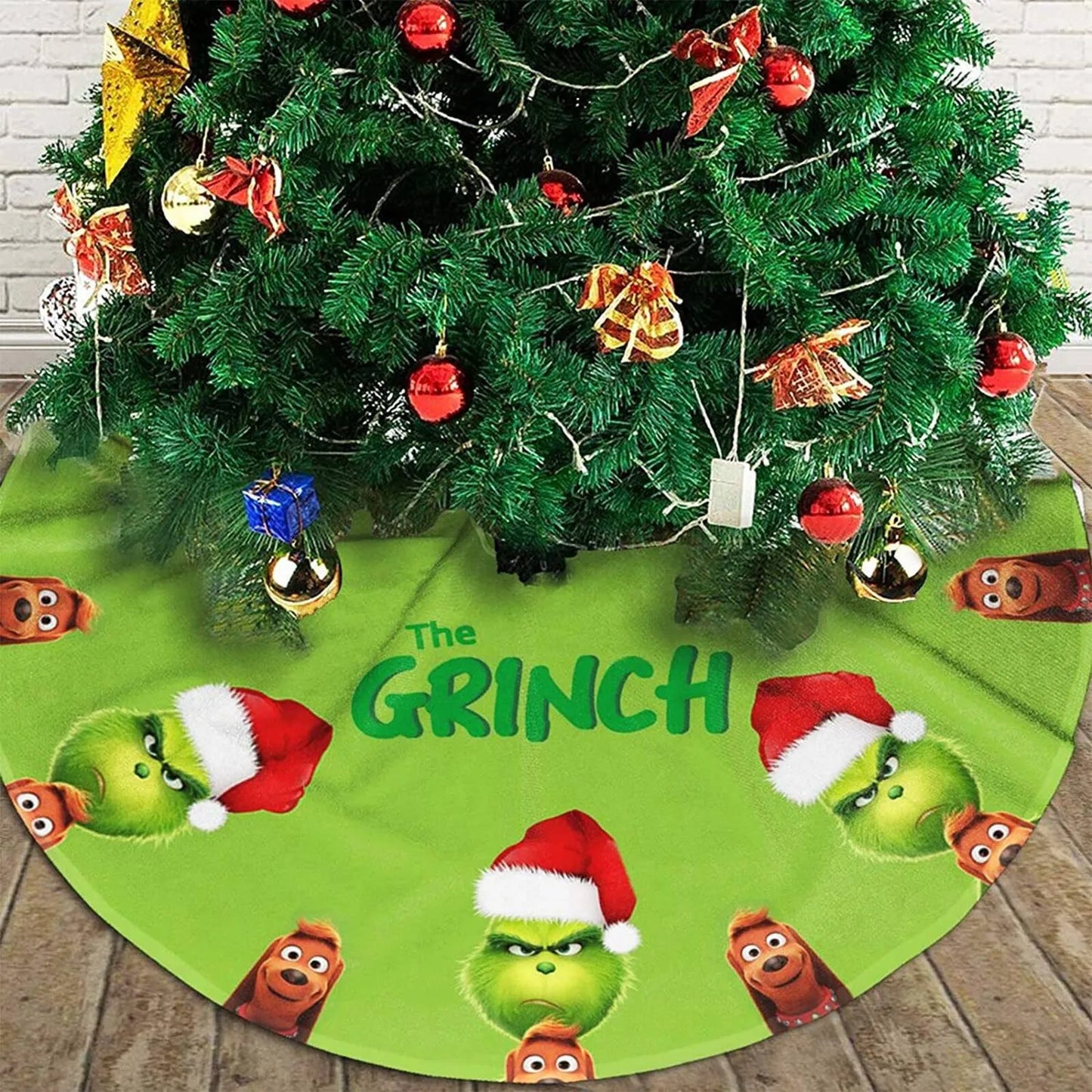 Christmas Tree Skirt Red & Green Merry Christmas Tree Skirt Collar Soft Xmas Holiday Decoration 2024 Gift Party Favors