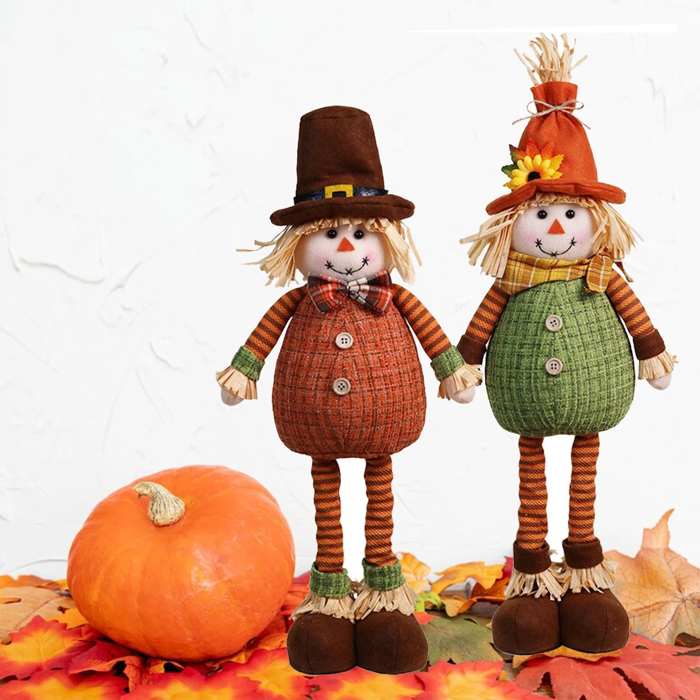 Thanksgiving Scarecrow Stretch Doll Harvest Season Decoration Maple Leaf Sunflower Straw Hat Elderly Doll Home DIY Decor