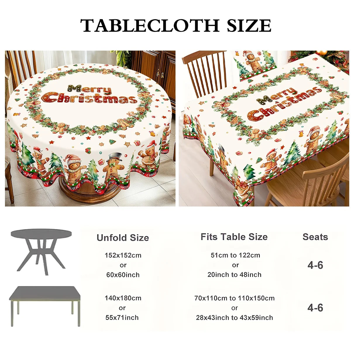 Christmas Gingerbread Man Tablecloth Polyester Table Cover Table Decor Winter Holiday Xmas Tablecloth Navidad Decorations 2025