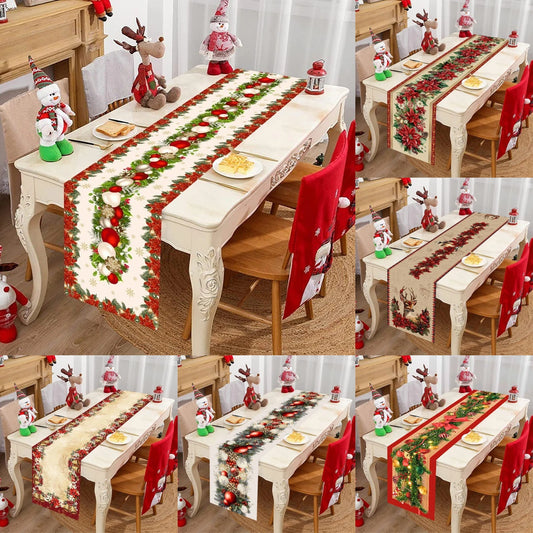 Vintage Christmas Table Runner Red Flower Merry Christmas Decoration for Home 2025 Kitchen Dinning Tablecloth Navidad Decor