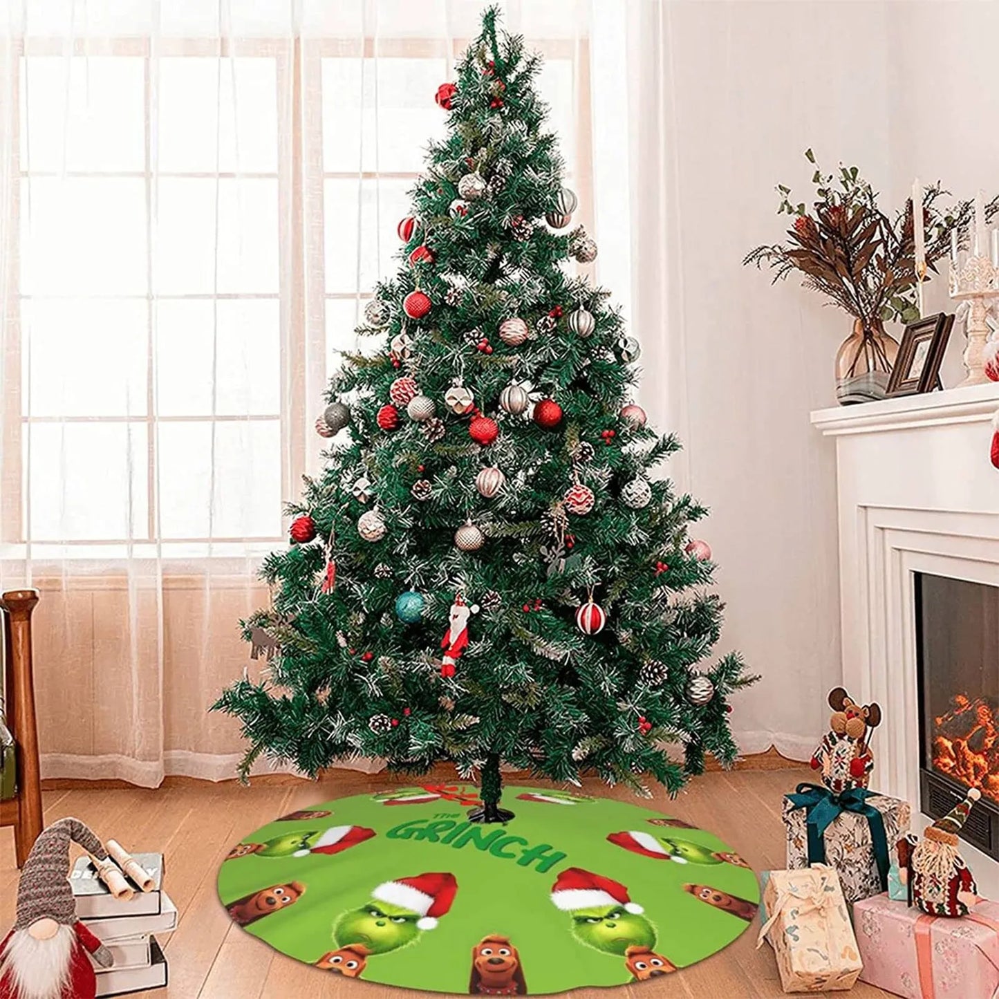 Christmas Tree Skirt Red & Green Merry Christmas Tree Skirt Collar Soft Xmas Holiday Decoration 2024 Gift Party Favors