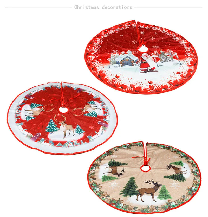 Christmas 84Cm Digital Printed Tree Skirt 2Pcs Christmas Tree Bottom Decoration Arrangement Fine Velvet Soft Party Supplies