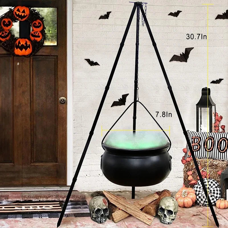 Halloween Decor Outdoor Large Witch Cauldron on Tripod with Lights Candy Bucket Halloween Bonfire Horror Carnival Party Decor