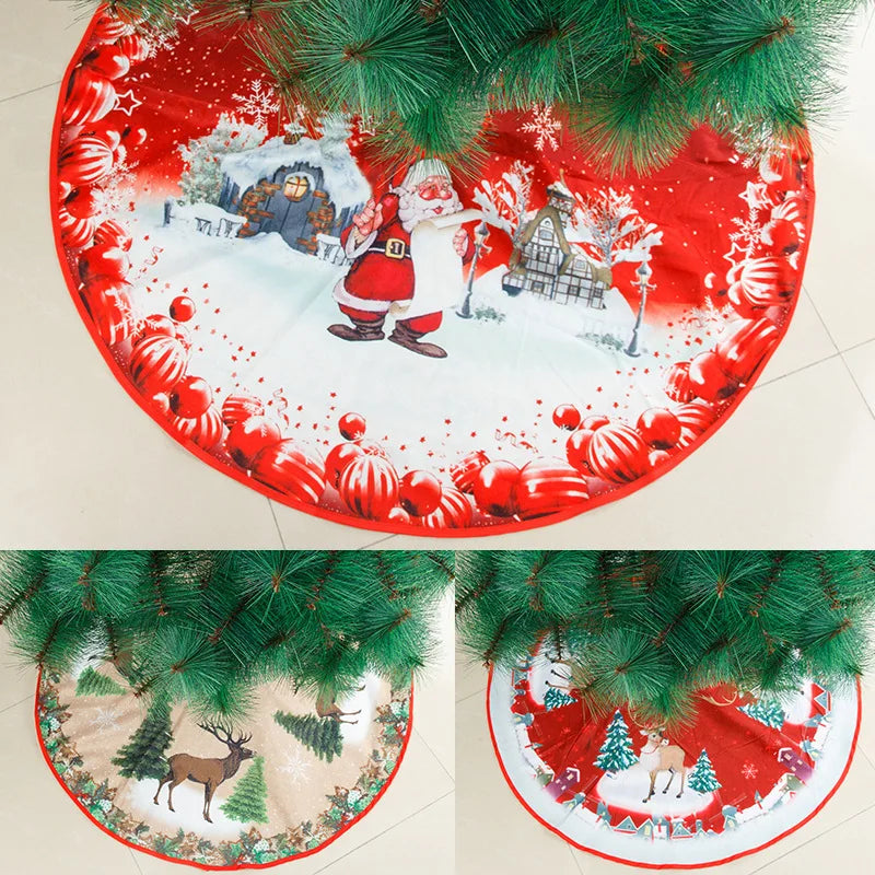Christmas 84Cm Digital Printed Tree Skirt 2Pcs Christmas Tree Bottom Decoration Arrangement Fine Velvet Soft Party Supplies