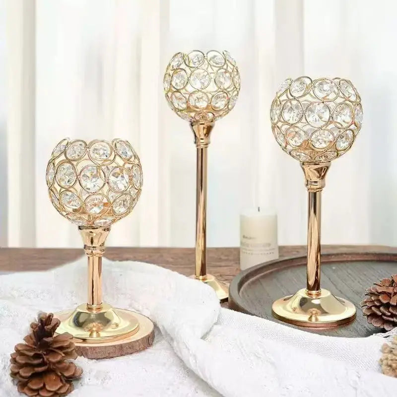 Golden Crystal Candlestick 3-Piece Set - Living Room Decor, Wedding Christmas Party & Romantic Dinner Ornament