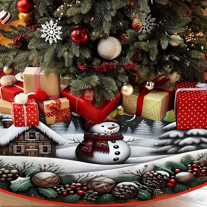 VIKAMA Christmas Tree Skirt With Snowman And Snow Scene Design Ideal For Living Room Festive Decorations And Home Party Settings