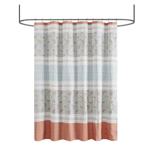 72 x 72-inch Cotton Shower Curtain with Coral Orange Blue White Paisley Pattern image 2