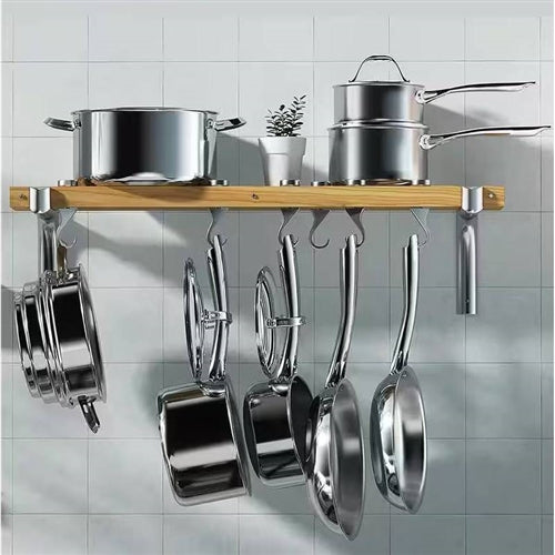 36-inch x 8-inch Wall Mounted Metal Wood Pot Rack with 6 Swivel Hooks image 0