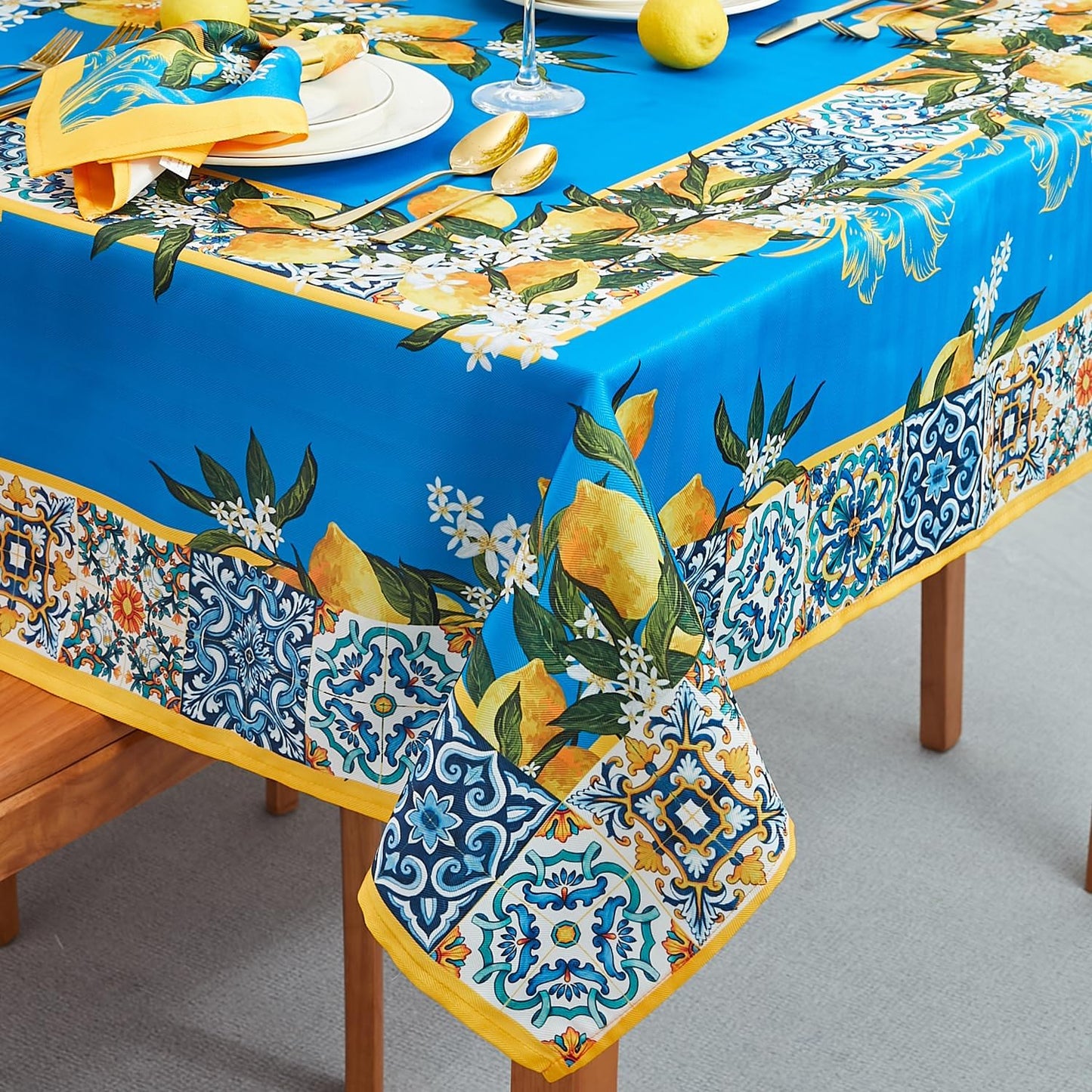 Provence Blue Lemon Waterproof Tablecloths Spring Summer Rectangle Table Covers  image 0