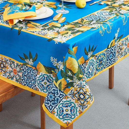 Provence Blue Lemon Waterproof Tablecloths Spring Summer Rectangle Table Covers  image 0