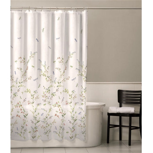 Floral Dragonfly Polyester Machine Washable Shower Curtain image 0